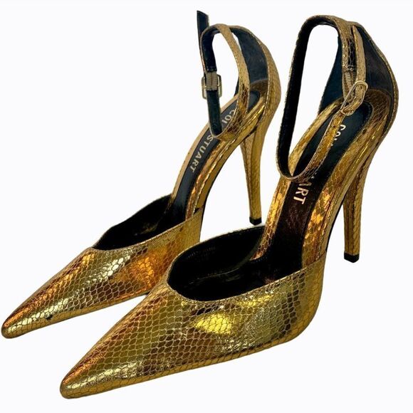 Colin Stuart gold snake print ankle strap Sz 6 - Picture 3 of 6
